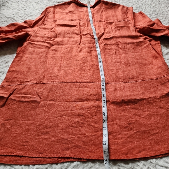 Tahari  Roll-Tab Sleeve Button Down Tunic Top Women’s Size 3X 100%Linen Orange - Picture 16 of 16
